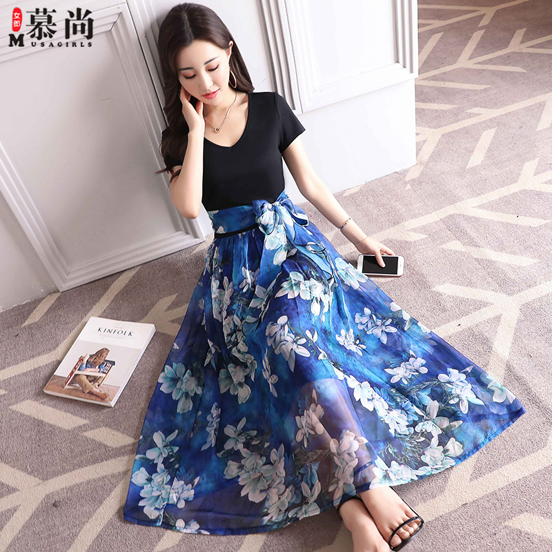雪纺连衣裙女碎花长裙女士夏款新品韩版修身显瘦沙滩裙仙女裙子潮