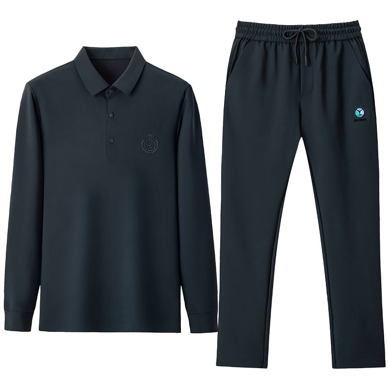 恒源祥休闲套装男士春秋款翻领卫衣中年爸爸秋装运动服秋衣两件套高清大图