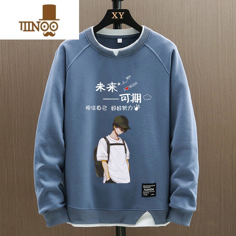 YANXU冬款韩版潮牌男士款学生休闲青少年上衣潮流加绒假卫衣高清大图