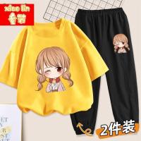 女童套装夏季薄款宽松短袖防蚊裤两件套儿童夏装洋气童装女_600 130 迷人黄+迷人黑裤