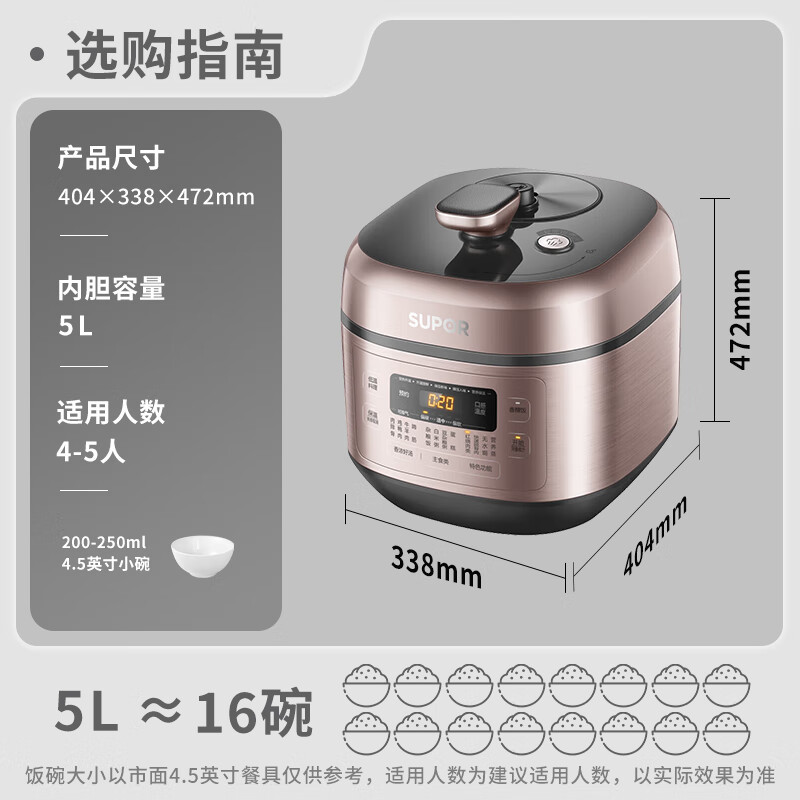 苏泊尔(SUPOR)电压力锅SY-50FC25Q电高压锅高压锅家用智能5升304精钢球釜专柜同款