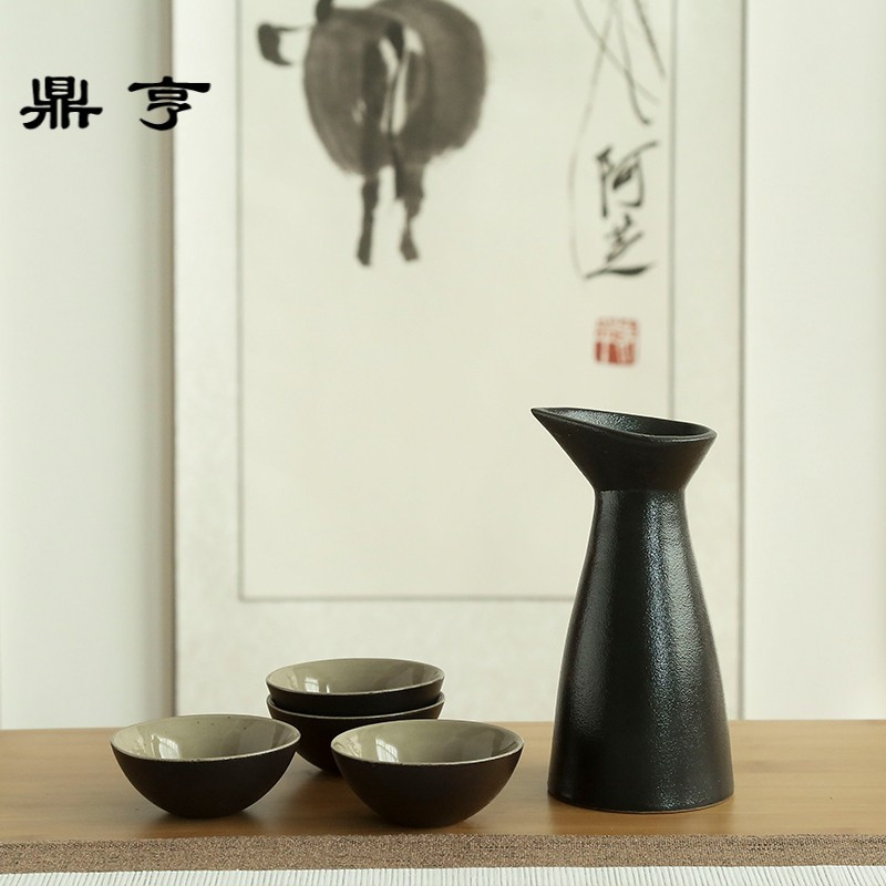 鼎亨黑陶日式分酒器白酒清酒具陶瓷家用套装半斤酒盅酒壶酒杯温酒
