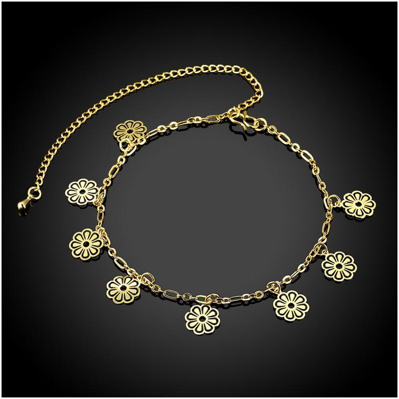 A062-A Women 18K yellow gold anklet jewelry 镀黄金色女脚链潮