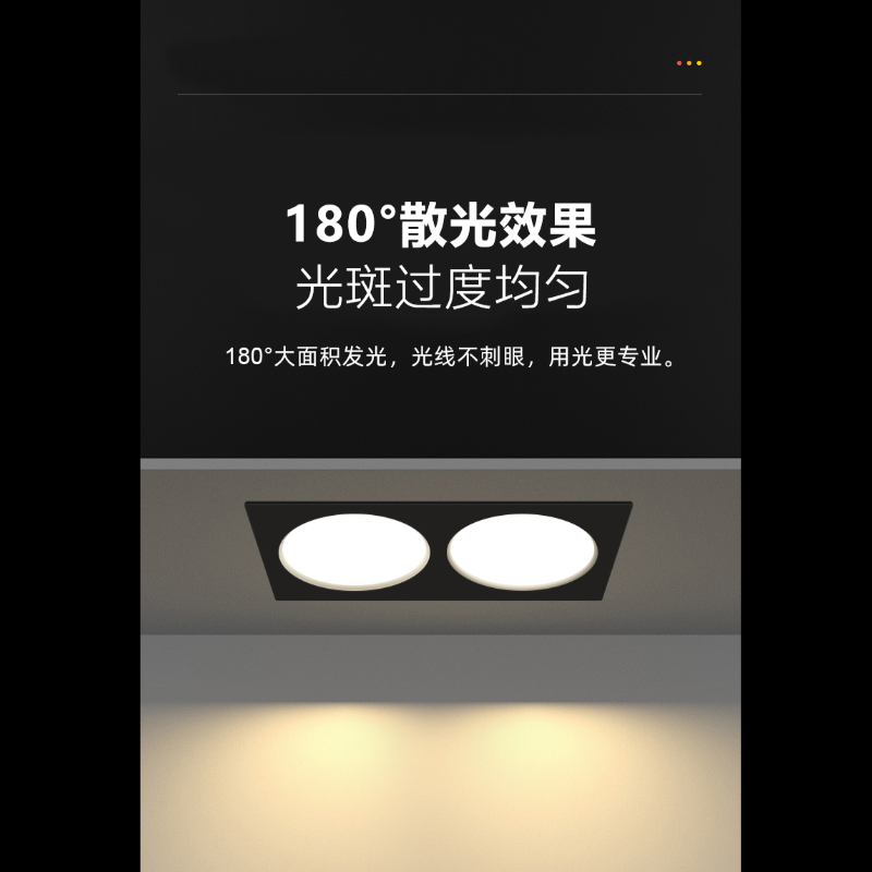 册宣 双头筒灯 嵌入式双孔单头超薄方形格栅led灯 黑壳双头筒灯2*12W白光[开10*20CM孔]