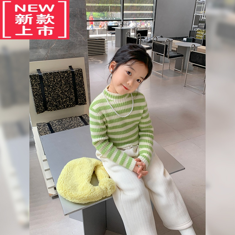 可莉允女童毛衣冬装2022新款保暖儿童宝宝针织衫套头上衣洋气打底衫秋冬