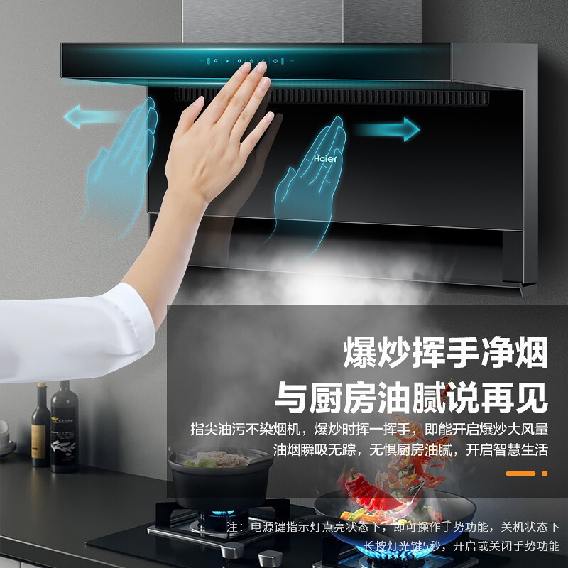海尔(Haier)抽油烟机CXW-219-EC707MU1厨房家用智能顶侧双吸免清洗大吸力大风量挥手智控吸油烟机高清大图