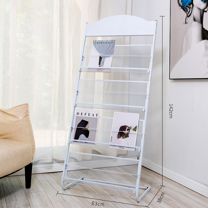 三金鑫杂志架宣传资料架展示架子书报置物架单页展架收纳落地报纸报刊架 升级款白色弧四层宽63