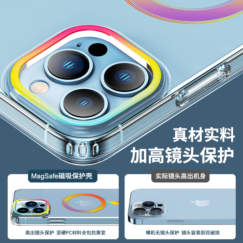ESCASE苹果iPhone13Promax手机壳Magsafe磁吸彩虹透明防摔2021硅胶软边超薄手机保护套男女款适用