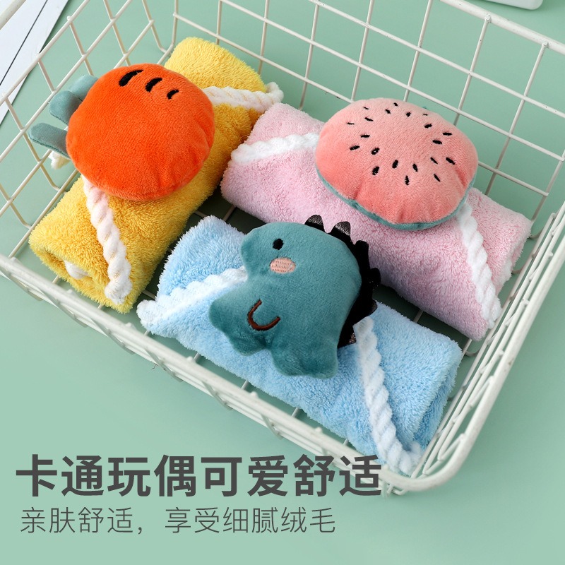 丽佳邦日用品百货柔软亲肤擦手布珊瑚绒毛巾吸水卡通可挂式厨房擦手巾西瓜款高清大图