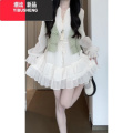 YIBUSHENG松本初恋少女风短裙女春季收腰绑带设计感白色A字连衣裙丧收 XS推荐80-90斤 绿色背心小衫