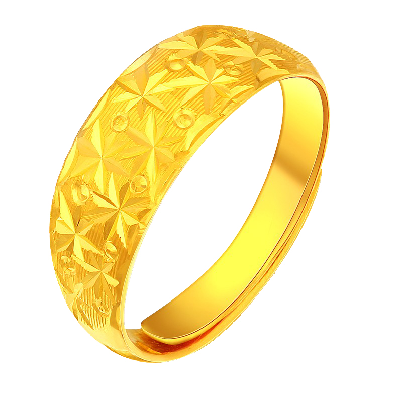 翠绿 黄金戒指 足金999女款满天星活口戒子 金重约3.3-3.