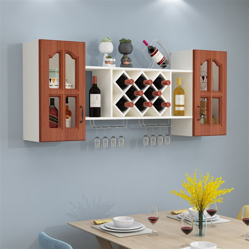 现代简约壁挂式酒柜酒格红酒架创意储物柜餐厅置物架墙上餐边吊柜