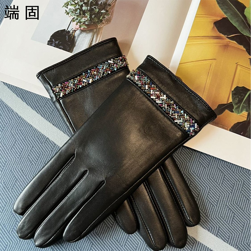 端固女士触屏加绒羊皮手套盒装D12T/副高清大图