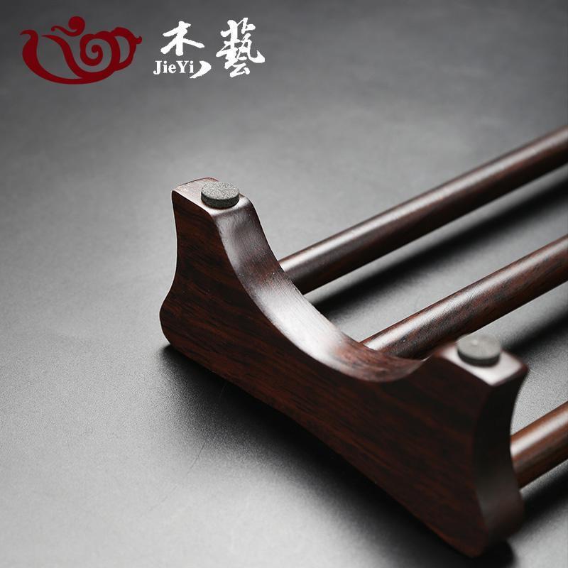 [竹制杯架]长排6格 黑檀木功夫茶杯收纳架单层晾杯架茶具沥水置物架实木杯托茶道配件