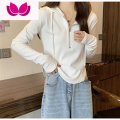 七斓半拉链连帽长袖t恤女2023年新款白色打底小衫内搭短款上衣女 L建议105-115斤 白色