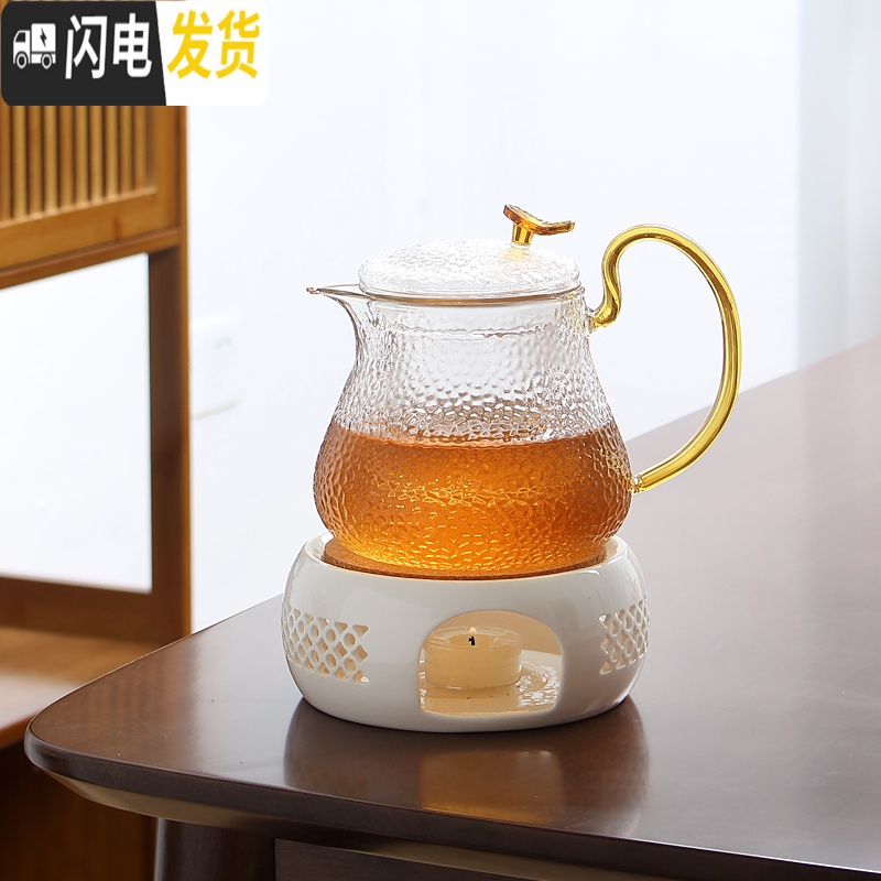 三维工匠花茶杯日式院蜡烛加热茶壶玻璃煮茶养生水果茶壶下午茶具套装 贵妃壶(800)高清大图