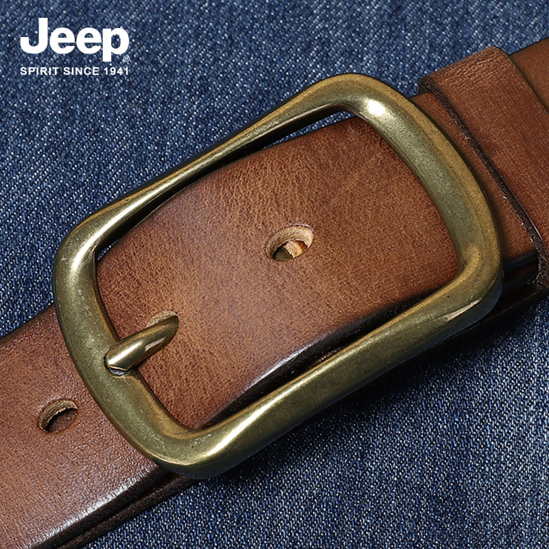 JEEP SPIRIT吉普擦色百搭铜扣皮带男真皮针扣牛皮中青年裤I吉高清大图