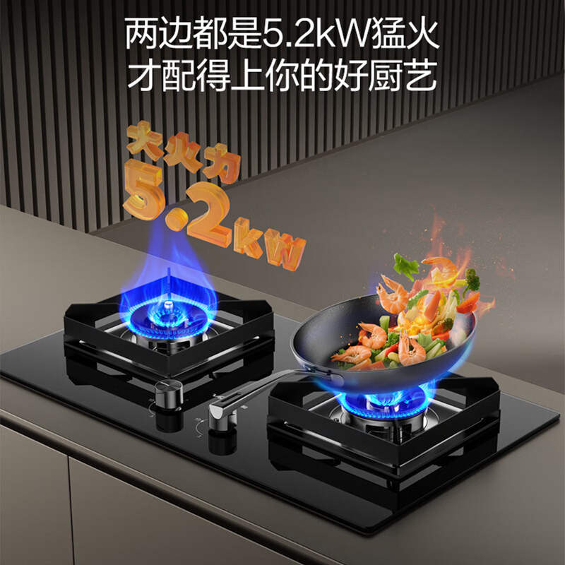 万和(Vanward)[小灶君B10 Pro·防干烧]天然气燃气灶5.2kW烟灶联动国家补贴20%嵌入式家用煤气双炉具高清大图
