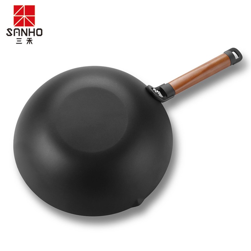 三禾新不锈铁锅CTN3005-5实木盖30cm无涂层家用圆底炒菜锅电磁炉燃气通用高清大图