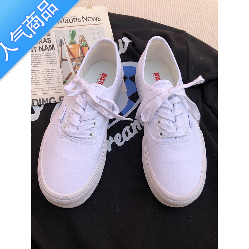 SUNTEK纯白全白色低帮帆布鞋女ulzzang百搭鞋子女2023春新款港味休闲鞋高清大图