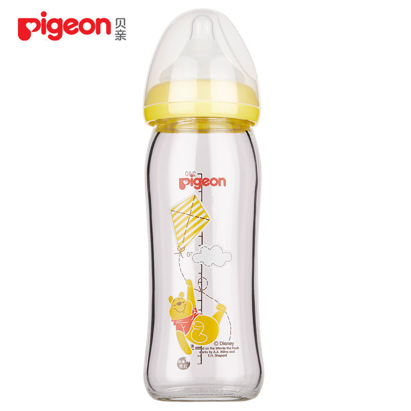 贝亲Disney宽口径玻璃奶瓶240ml配M奶嘴(维尼-飞翔)AA156