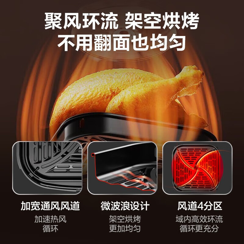苏泊尔(SUPOR)可视免翻面空气炸锅 家用多功能 6L大容量可定时可调温 金属内腔 蒸汽嫩炸电炸锅KJ60D808高清大图