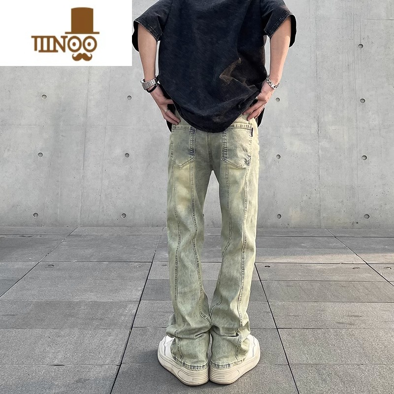 YANXU美式高街vibe水洗做旧黄泥染牛仔裤男潮ins直筒微喇显瘦堆积裤子高清大图