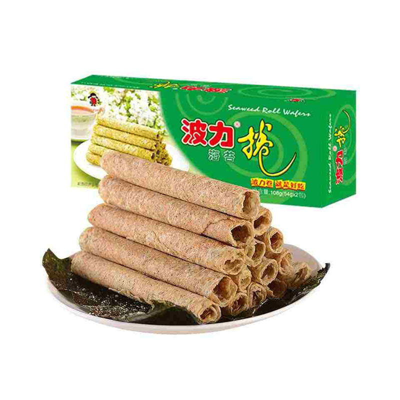 波力 海苔卷108g盒海苔蛋卷 酥蛋卷 零食 饼干 糕点 怀旧休闲办公室零食