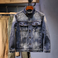 厂家青年牛仔外套男春秋新款复古做旧夹克上衣宽松街头牛仔衣 M（100斤） JK528蓝