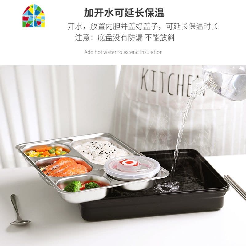 304不锈钢学生饭盒小学生防烫高中生保温餐盒超长保温多层 FENGHOU 绿五格+筷子勺子+汤罐图片