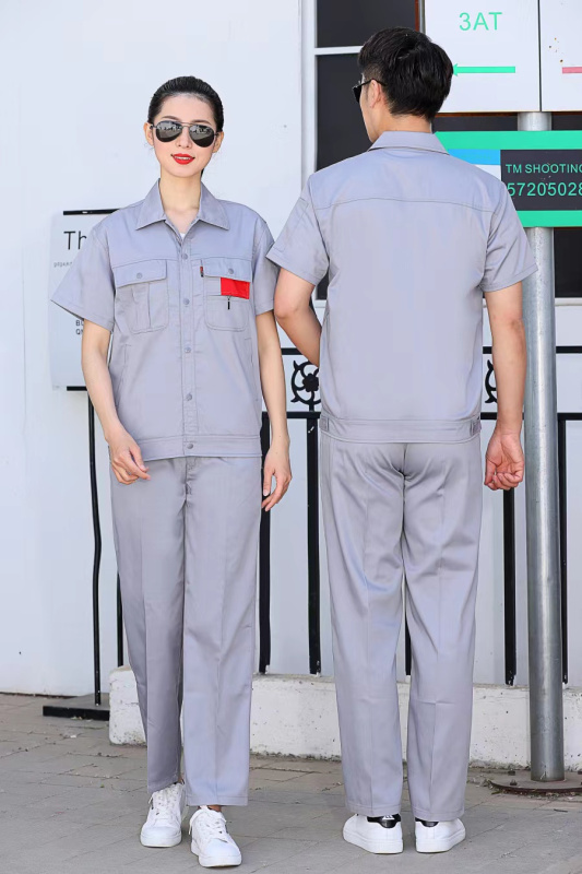 尹潮 XM-101夏季纯棉短袖工作服套装 藏青色 3XL码/套高清大图