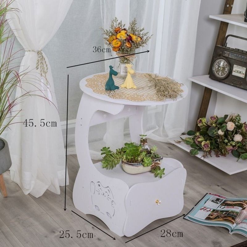 小圆桌圆形咖啡桌客厅沙发边几茶几欧式阳台方桌杂志收纳小桌子 新款小号招猫财抽屉 组装