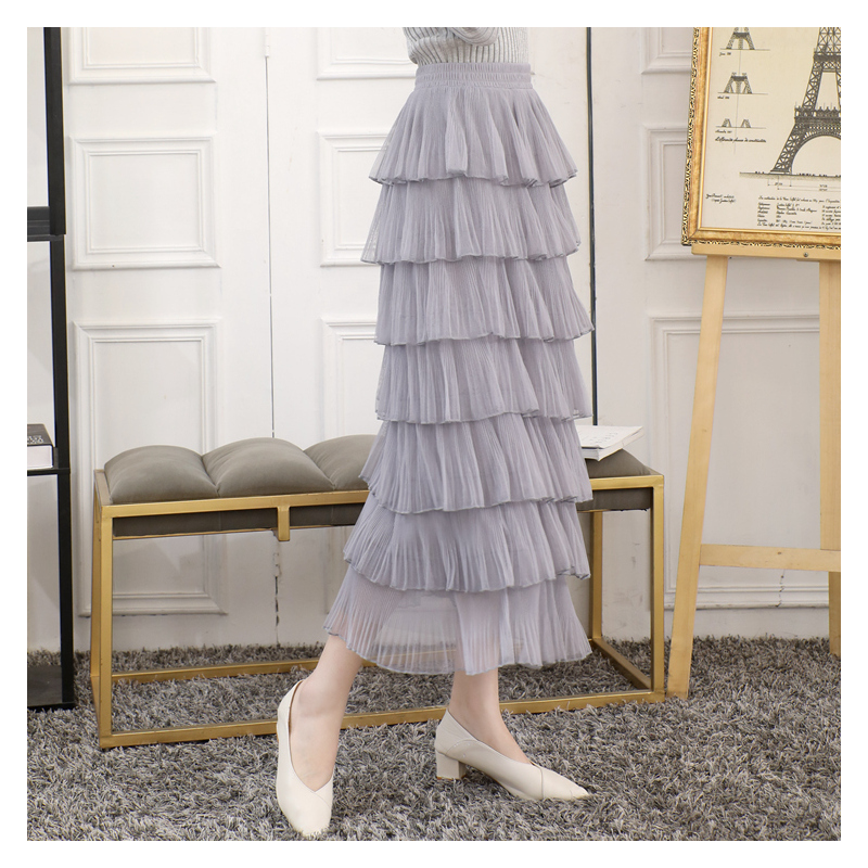 暖青汇一纱 七层荷叶边网纱蛋糕裙 优雅公主气质塔裙