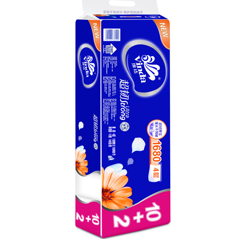 维达(Vinda) 卫生纸无芯卷纸140g卫生纸12卷4层V4456 家用纸手纸卫生间用纸 12卷/提 单提装