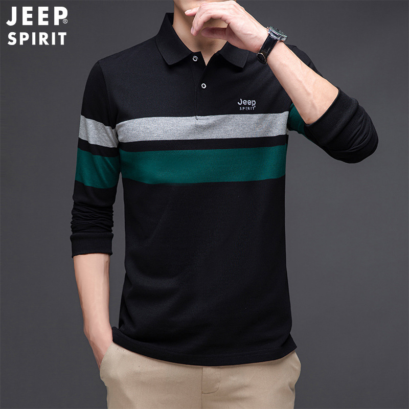 jeepspirit吉普长袖t恤男士秋冬季潮流帅气翻领上衣服纯棉休闲polo衫