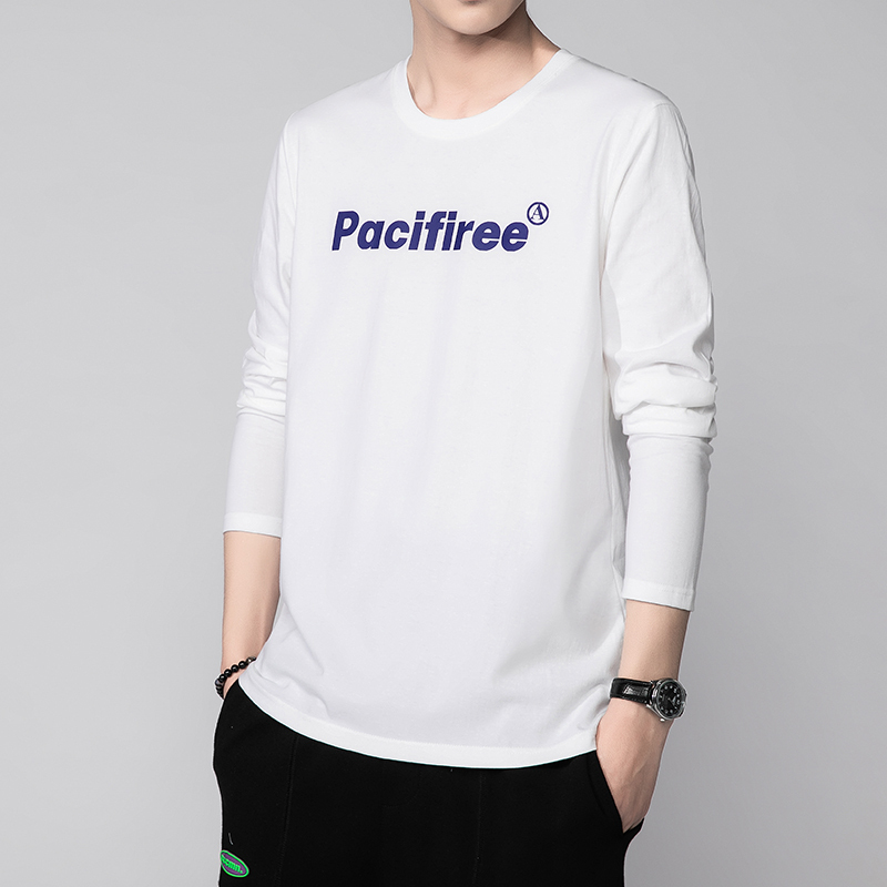 爷特yete纯棉长袖男士圆领t恤简约宽松男装修身新款印花透气秋衣打底