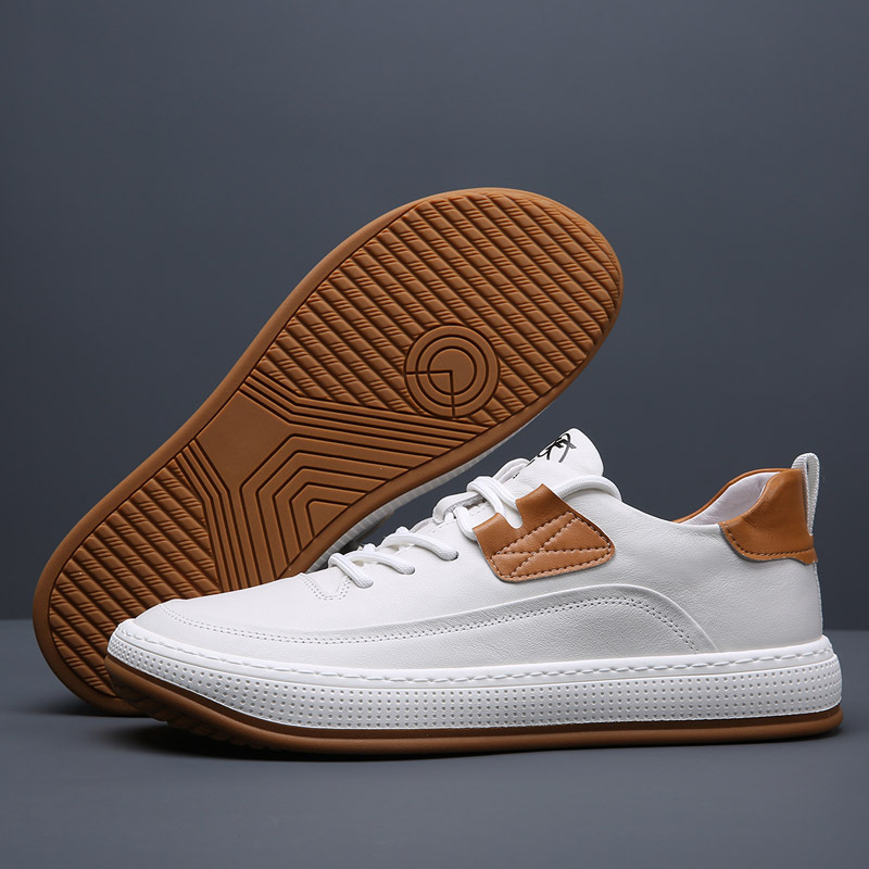 小白鞋男士欧洲站真皮休闲皮鞋新款歪头小丑鞋牛皮板鞋潮