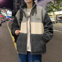 [1.5折价113元]唐狮男士外套秋冬外套男仿羊羔绒外套男立领左胸绣花三拼撞色款羔毛外套