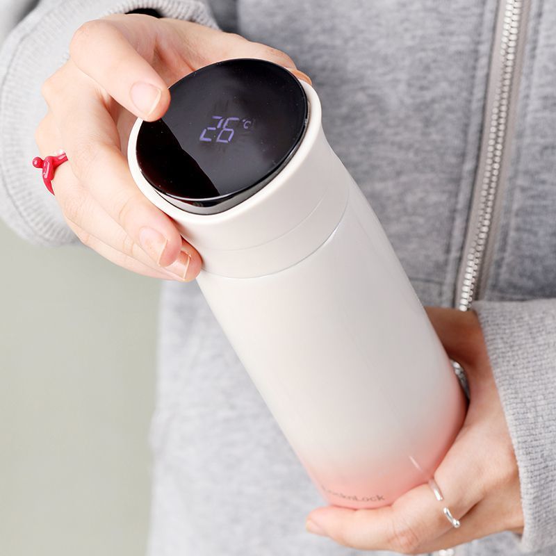 粉色320ml乐扣乐扣保温杯智能温控男女学生便携大容量可爱简约少女