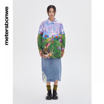 [1件3折价:88.5]美特斯邦威磨边印花长裙女春季新款时尚潮流合体裙子