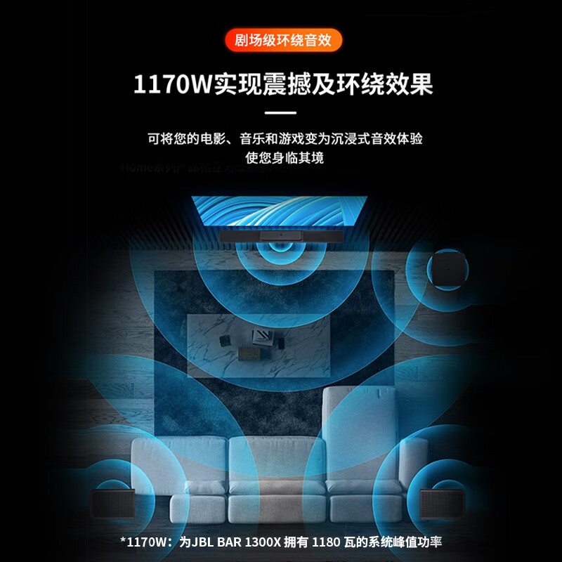 JBL BAR1300X 回音壁 电视音响 家庭影院 真无线影霸 11.1.4杜比全景声 音箱套装 无线环绕高清大图