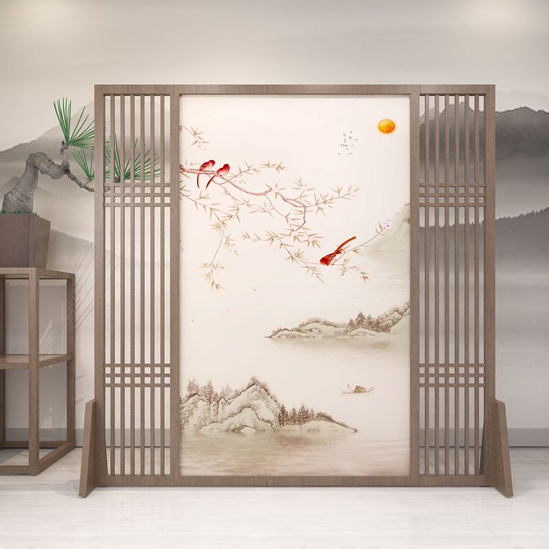 中式屏风隔断墙客厅玄关办公室酒店茶室装饰遮挡实木格栅定制座屏 C8胡桃木180*180CM 整装高清大图