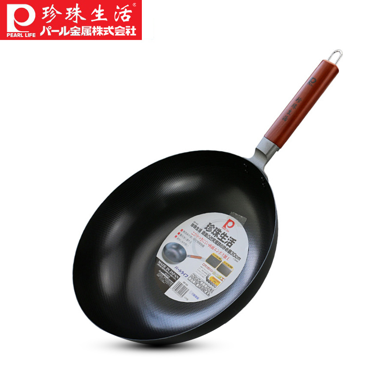 珍珠生活(PEARL LIFE)炒锅铁锅GP-28无涂层不易粘日本制造原装进口高纯铁加厚凹凸纹理 30cm