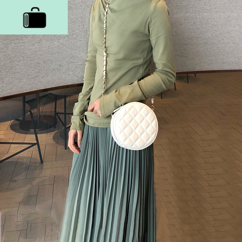 女包2020新款包包圆形包迷你小圆包零钱包可爱菱格单肩斜跨链条包NEWLAKE 白色大号（肩带可调节）现货