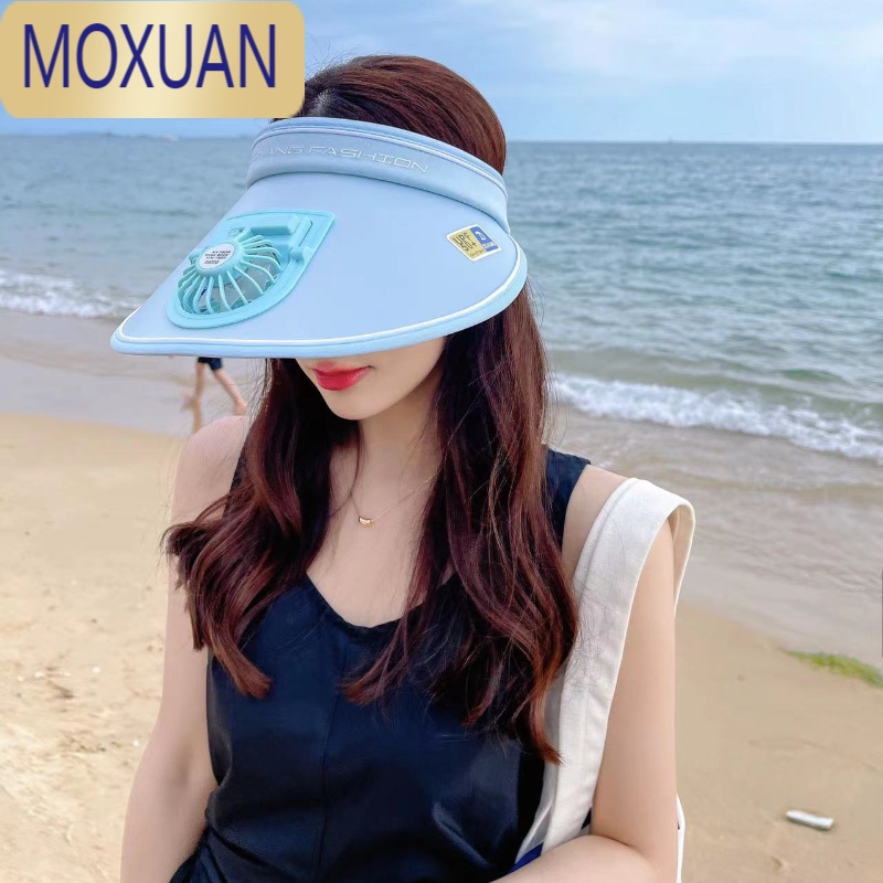 MOXUAN凉爽~带风扇USB充电大檐户外防晒空顶太阳帽子遮阳帽夏季