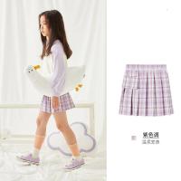 moomoo童装亲子款女童裙装2021春秋秋新款百褶裙女中童格子JK半裙_797 110cm(110/53) 紫色格组
