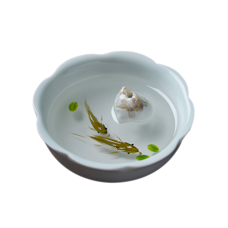 美帮汇影青瓷锦鲤香插立体画游鱼陶瓷檀香炉家用香座香盘室内熏香香薰炉高清大图