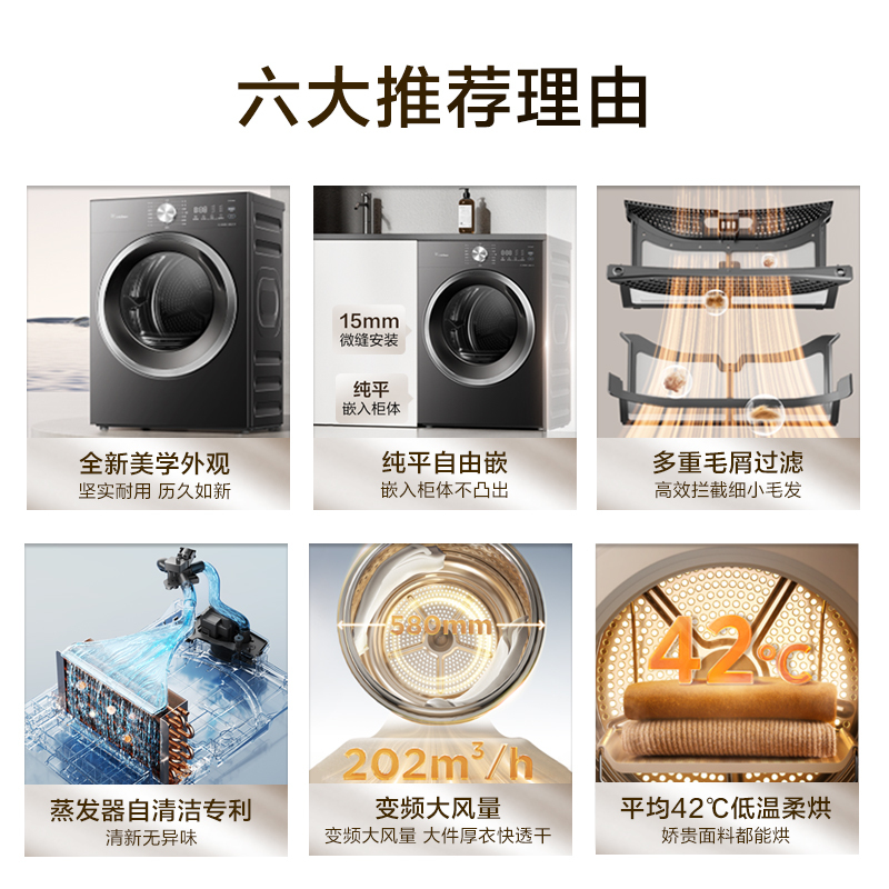 小天鹅(LittleSwan)10KG热泵烘干机 全自动 纯平自由嵌 蒸发器自清洁 多重毛屑过滤 TH10VH628T高清大图