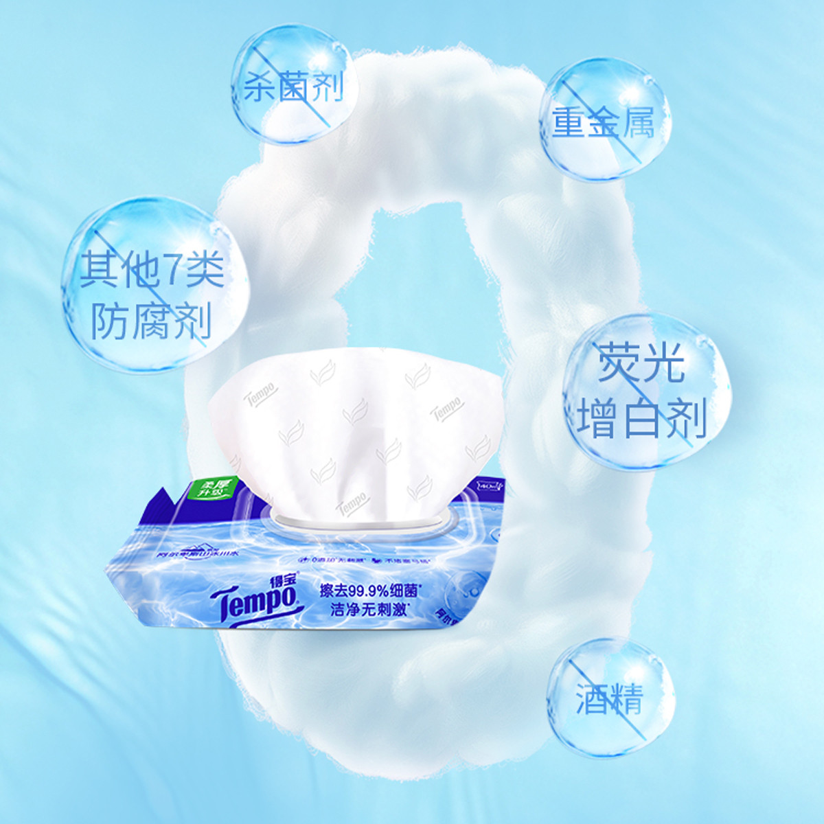 Tempo得宝纯水湿厕纸40片2包共80片 纯水擦屁屁温和不刺激可冲散卫生湿厕纸经期可用(新旧包装交替发货)高清大图