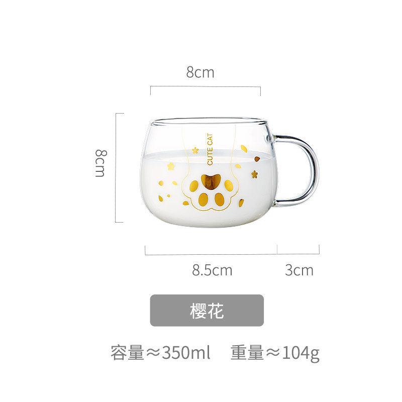 家柏饰(CORATED)简约透明杯子玻璃高温家用女清新森系大肚咖啡牛奶水杯 鱼趣+勺子高清大图